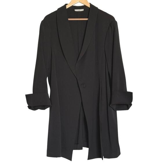NWOT MM.LAFLEUR Solid Black Tuxedo-Style One-Button Long Slit Coat  Sz +2/US 18 - Picture 2 of 12
